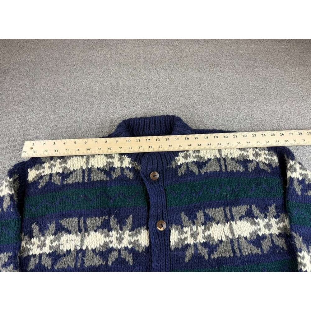 Vintage Cardigan Multi Color Men Chunky 100% Wool Button Front Winter Sweater - Picture 6 of 9